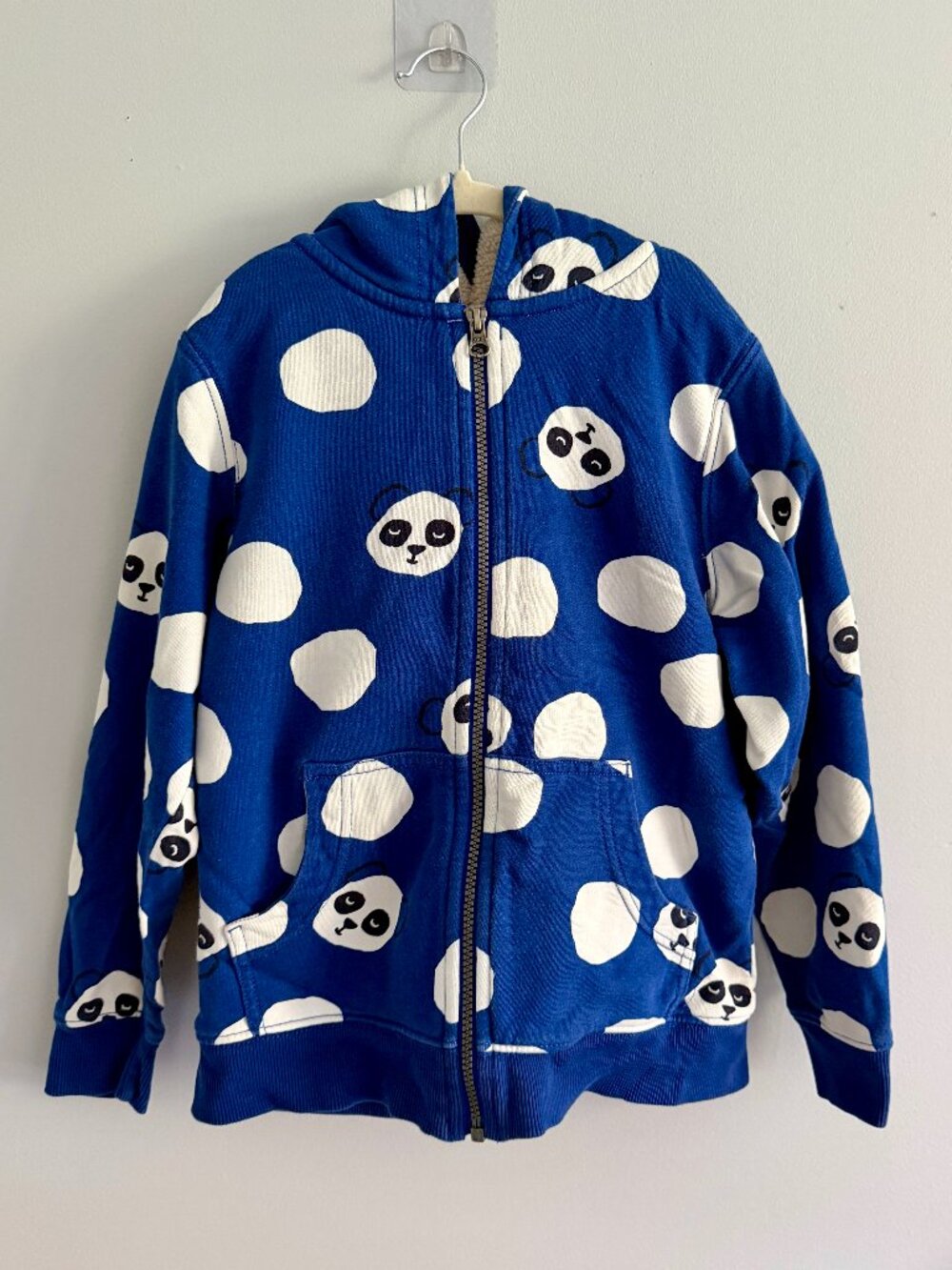 Hanna Andersson Blue Panda Sherpa Lined Zip Hoodie Size 8